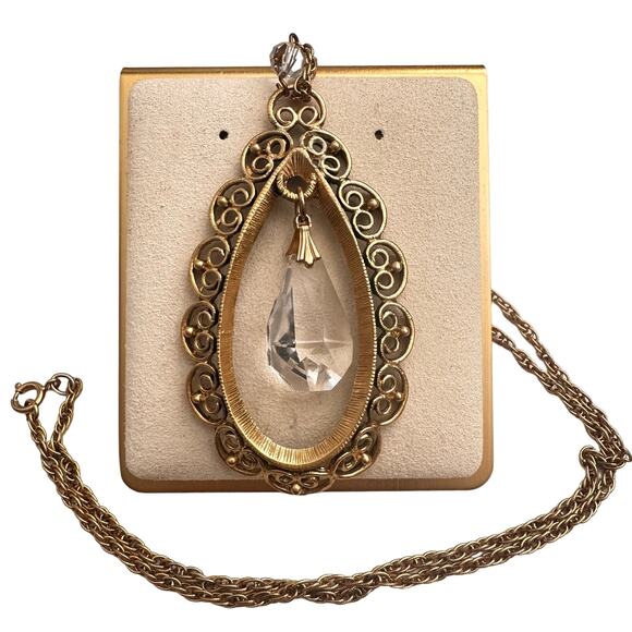 Tortolani Crislu VTG Crystals Beads Costume signed Necklace Makers Mark goldtone - Picture 1 of 16